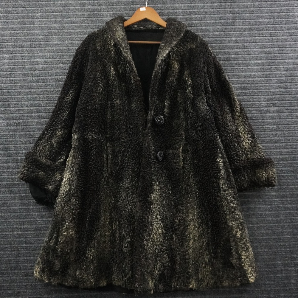 Vintage Persian Lamb Fur Coat Womens Large Grey Curly Shearling Swing Coat